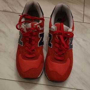 New Balance Men's Bright Red and Navy Sneakers